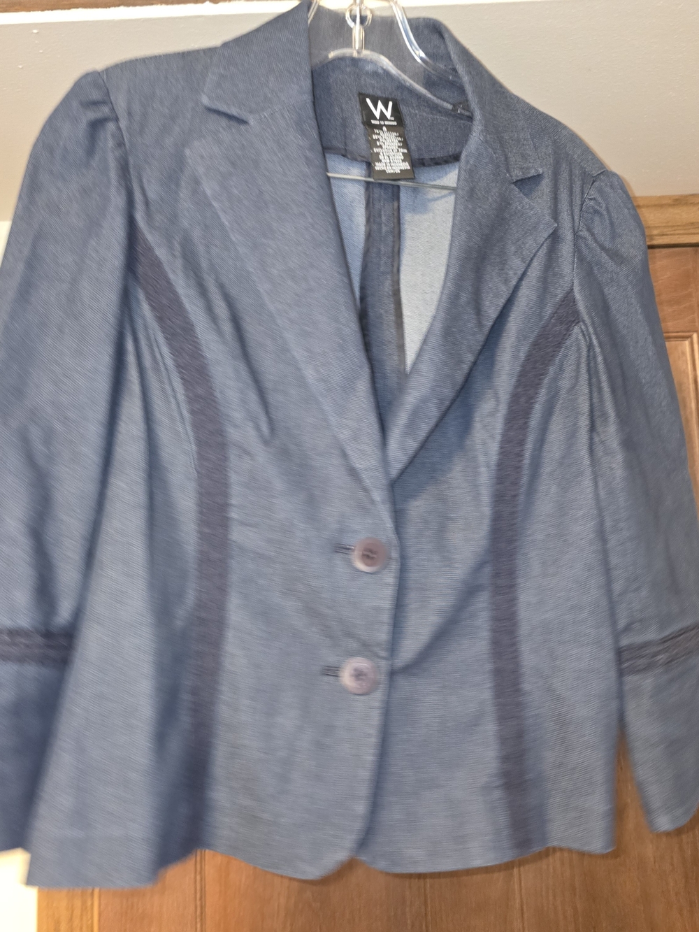 Work to Weekend Women's Size 4 Denim Look Blazer Blue Stretch Career Jacket